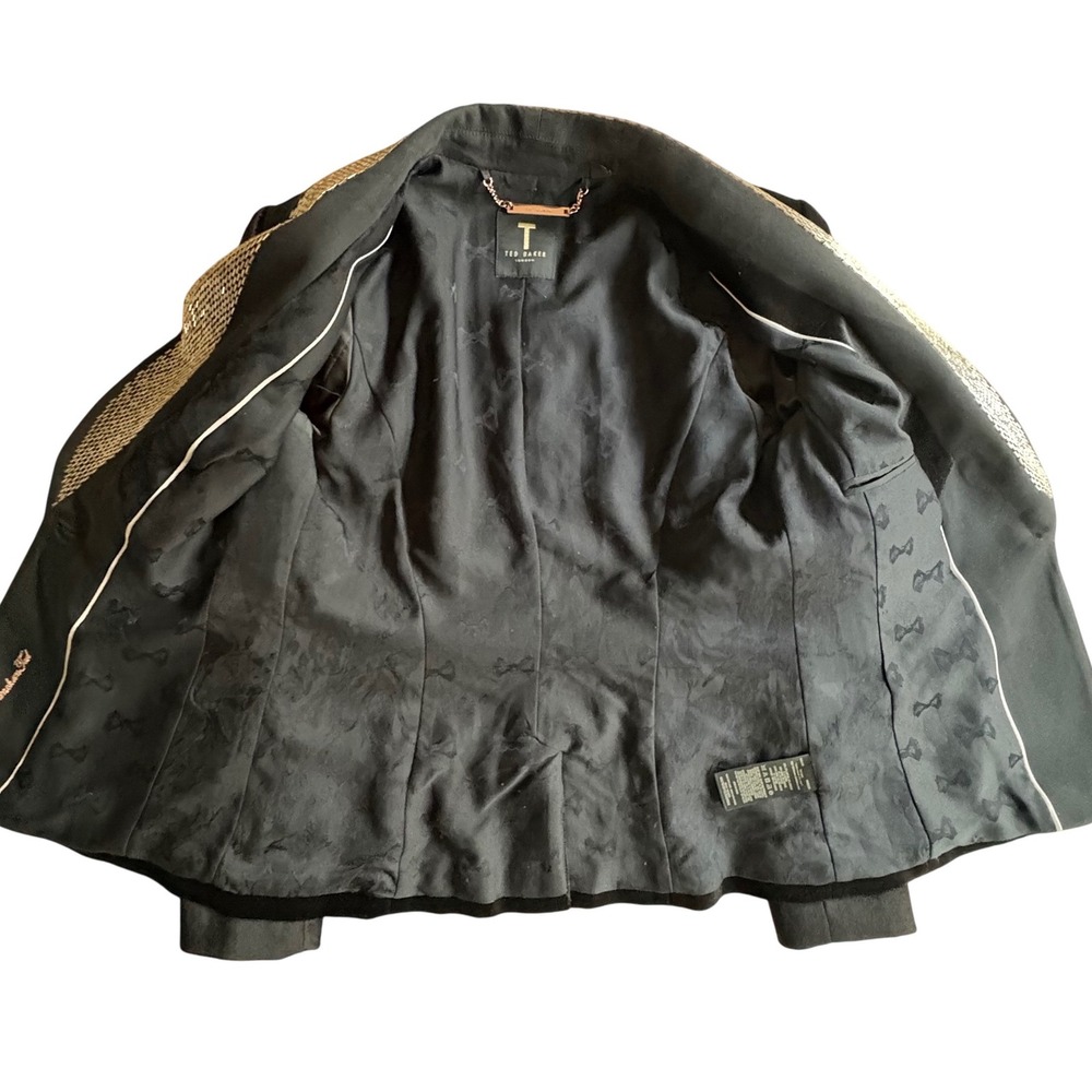 $395 TED BAKER London Kairaa Blk Velvet Suit Jacket Chain‎ Collar Blazer US2/UK6 - Picture 4 of 16